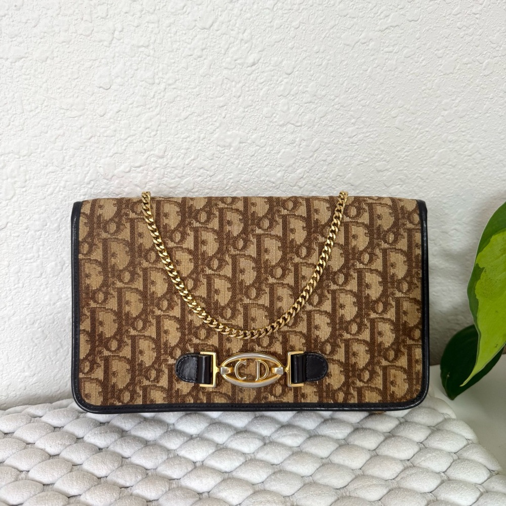 CHRISTIAN DIOR Shoulder Bag Clutch Trotter Canvas Brown/Beige